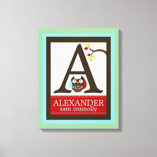 Cute Brown Owl Canvas Letter Name Print 16x20 (Voorkant)