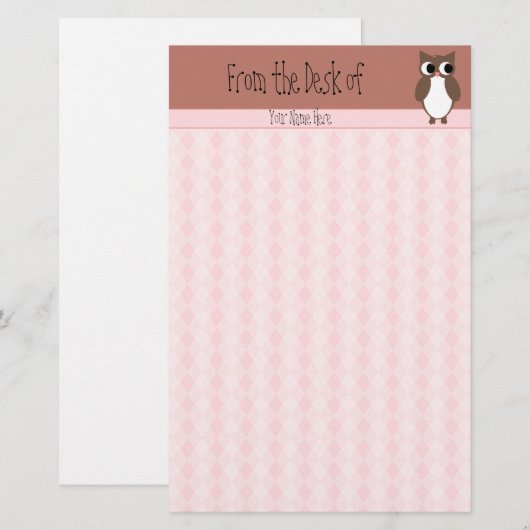Cute Brown Owl Custom Briefpapier (Voorkant / Achterkant)