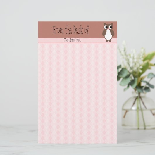 Cute Brown Owl Custom Briefpapier (Staand voorkant)