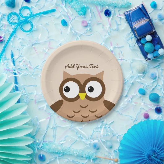 Cute Brown Owl Custom Text A03A Papieren Bordje (Feest)