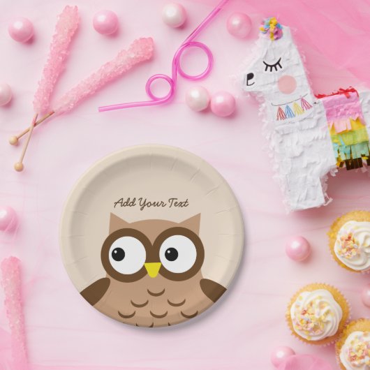 Cute Brown Owl Custom Text A03A Papieren Bordje (Feest)