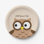 Cute Brown Owl Custom Text A03A Papieren Bordje (Voorkant)