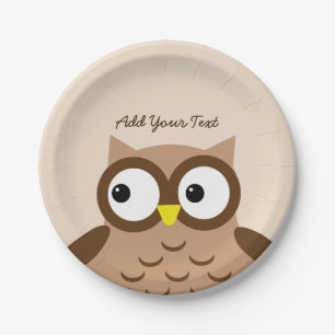 Cute Brown Owl Custom Text A03A Papieren Bordje