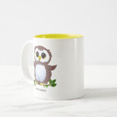 Cute Brown Owl, Laurel Leaves & Calligraphy Tweekleurige Koffiemok (Voorkant links)