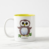 Cute Brown Owl, Laurel Leaves & Calligraphy Tweekleurige Koffiemok (Links)