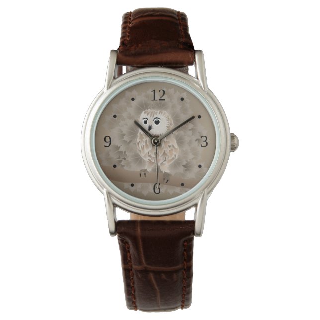 Cute Brown Owl Numbers Horloge (Voorkant)