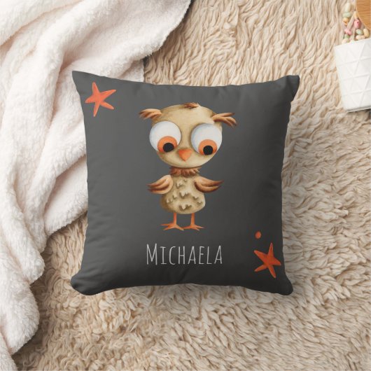 Cute Brown Owl Personalized Grey Nursery Kussen (Deken)
