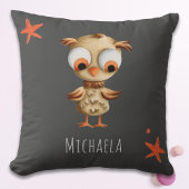 Cute Brown Owl Personalized Grey Nursery Kussen