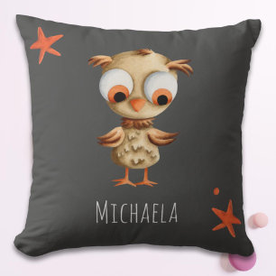 Cute Brown Owl Personalized Grey Nursery Kussen