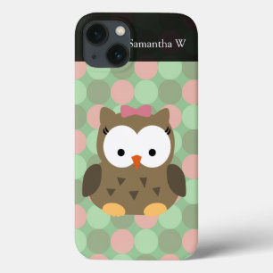 Cute Brown Owl w/roze Bow iPhone 13 Hoesje