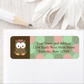 Cute Brown Owl w/roze Bow Etiket (Insitu)