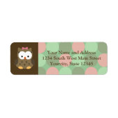 Cute Brown Owl w/roze Bow Etiket (Voorkant)