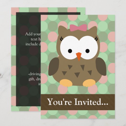 Cute Brown Owl w/roze Bow Kaart (Voorkant / Achterkant)