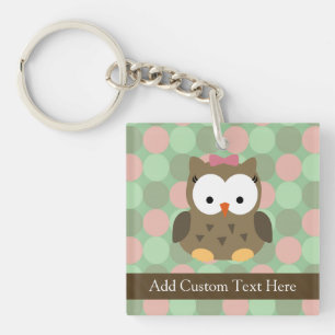 Cute Brown Owl w/roze Bow Sleutelhanger