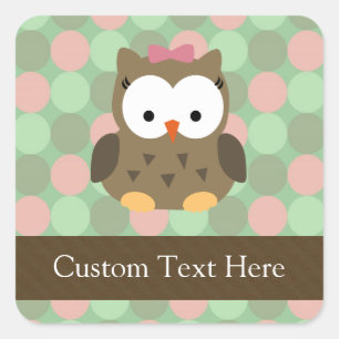 Cute Brown Owl w/roze Bow Vierkante Sticker