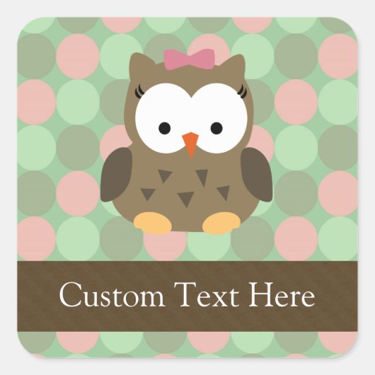Cute Brown Owl w/roze Bow Vierkante Sticker (Voorkant)