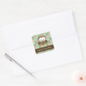 Cute Brown Owl w/roze Bow Vierkante Sticker (Envelop)