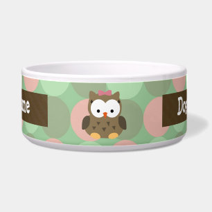Cute Brown Owl w/roze Bow Voerbakje