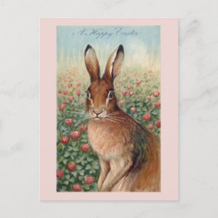 Cute  Brown Paasbunny and Clover Briefkaart
