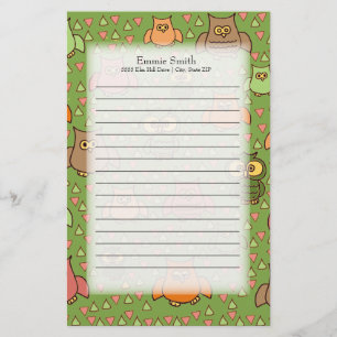 Cute Brown Pink Oranje Ownership on Green Briefpapier