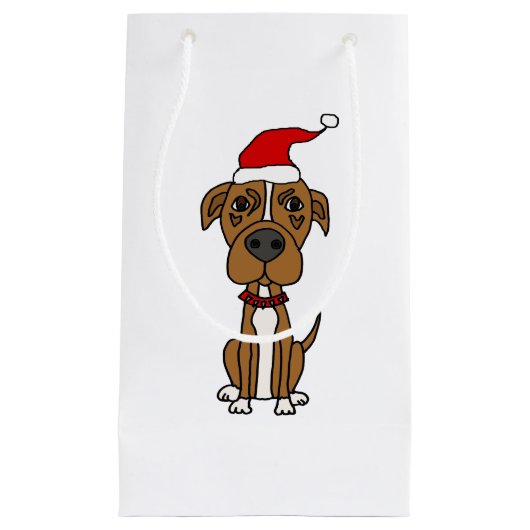 Cute Brown Pit bull in Santa hat Kerstmis Cartoon Klein Cadeauzakje (Voorkant)