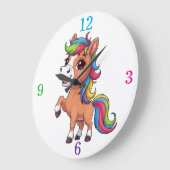 Cute Brown Pony Rainbow Mane Kids Nursery Round Cl Grote Klok (Hoek)