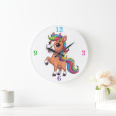 Cute Brown Pony Rainbow Mane Kids Nursery Round Cl Grote Klok (Huis)