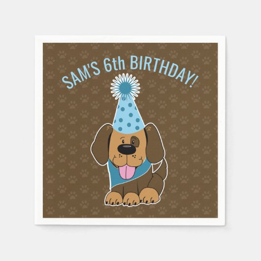 Cute Brown Puppy Paw-ty Birthday Servet (Voorkant)