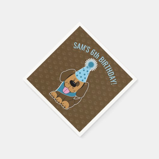 Cute Brown Puppy Paw-ty Birthday Servet (Hoek)