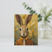 Cute Brown Rabbit in a Floral Shirt Briefkaart (Staand voorkant)