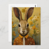 Cute Brown Rabbit in a Floral Shirt Briefkaart (Voorkant / Achterkant)