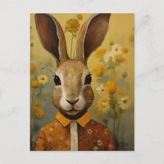 Cute Brown Rabbit in a Floral Shirt Briefkaart (Voorkant)