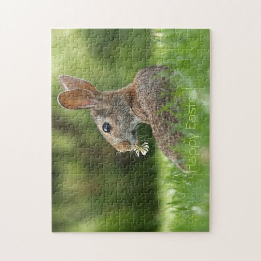 Cute Brown Rabbit met Flower in Grass Easter Legpuzzel (Verticaal)