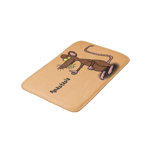 Cute brown rat duikt op cartoon badmat (Gekanteld)