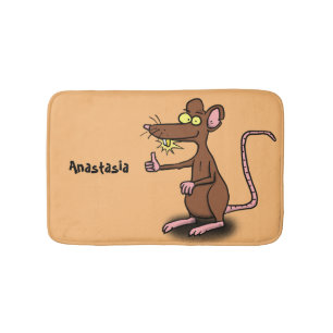 Cute brown rat duikt op cartoon badmat