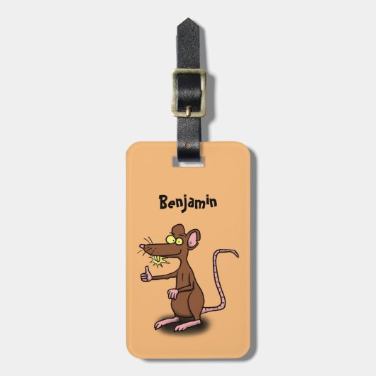 Cute brown rat duikt op cartoon bagagelabel (Voorkant verticaal)