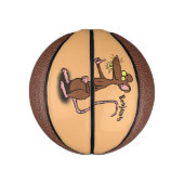 Cute brown rat duikt op cartoon basketbal (Verticaal)