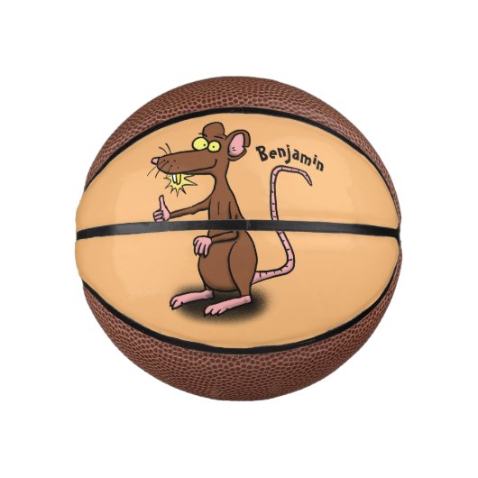 Cute brown rat duikt op cartoon basketbal (Voorkant)