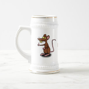 Cute brown rat duikt op cartoon bierpul