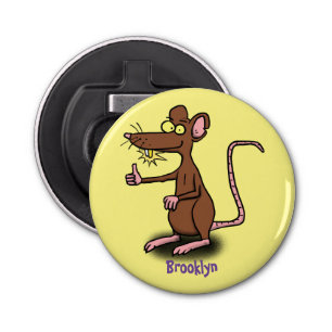Cute brown rat duikt op cartoon button flesopener