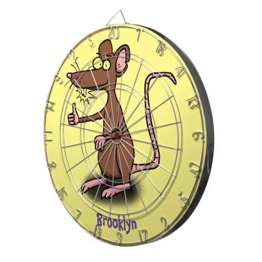Cute brown rat duikt op cartoon dartbord (Voorkant Rechts)