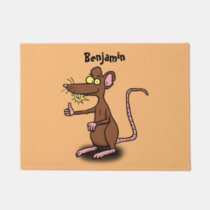 Cute brown rat duikt op cartoon deurmat
