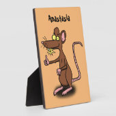 Cute brown rat duikt op cartoon fotoplaat (Zijkant)