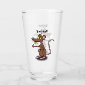 Cute brown rat duikt op cartoon glas (Achterkant)