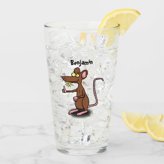 Cute brown rat duikt op cartoon glas (Achterkant ijs)