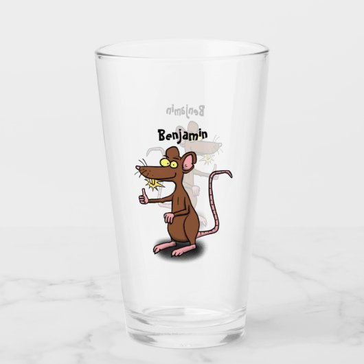 Cute brown rat duikt op cartoon glas (Voorkant)