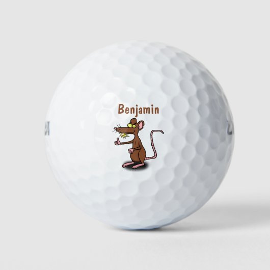 Cute brown rat duikt op cartoon golfballen (Voorkant)
