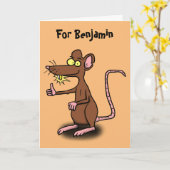 Cute brown rat duikt op cartoon kaart (Gele Bloem)