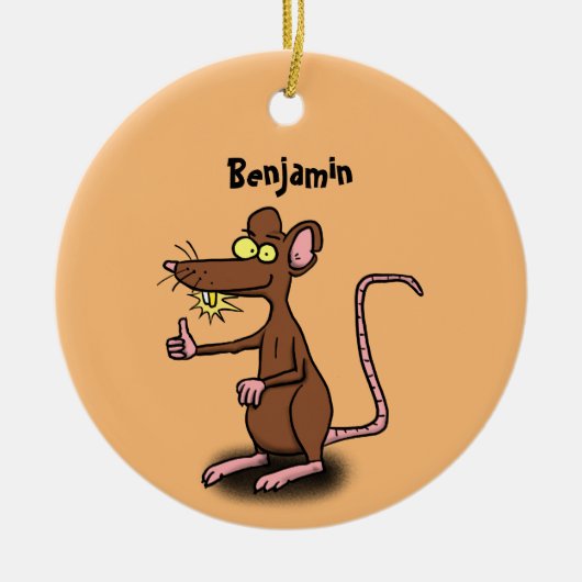 Cute brown rat duikt op cartoon keramisch ornament (Voorkant)