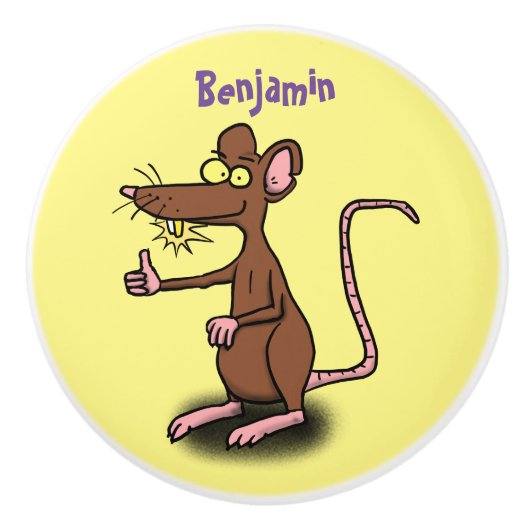 Cute brown rat duikt op cartoon keramische knop (Voorkant)